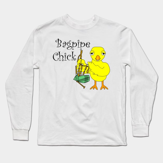 Bagpipe Chick Text Long Sleeve T-Shirt by Barthol Graphics